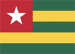[ai] The flag of Togo, featuring five horizontal stripes of green, yellow, and a red canton with a white star in the upper left corner.